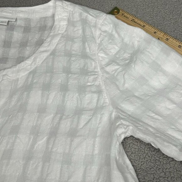 Pure Jill Top J Jill Linen Blend Large White Textured Beach Coastal Button Front - Picture 8 of 11